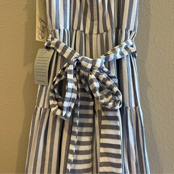 Eliza J Striped Summer Tiered Ruffle Tassel Trim Maxi Dress Preppy Sleeveless 2P - Picture 12 of 16